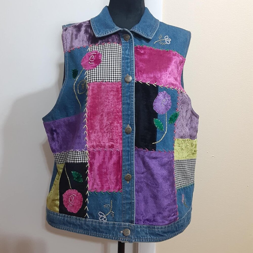 susan bristol casuals vest Vintage embroidered floral velvet 1999 Women's Large